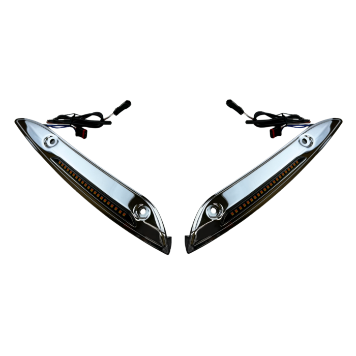 LED Windshield Trim with Auxiliary Turn Signals for Rushmore Road Glide