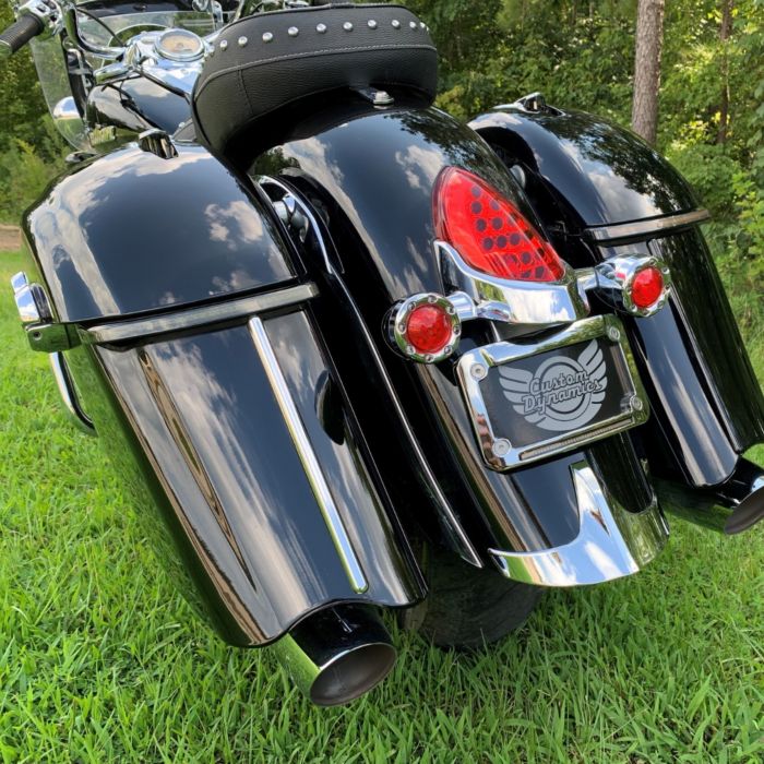 Run & Brake Auxiliary LED Saddlebag Lights with Chrome Trim for Classic Style Indian Motorcycles