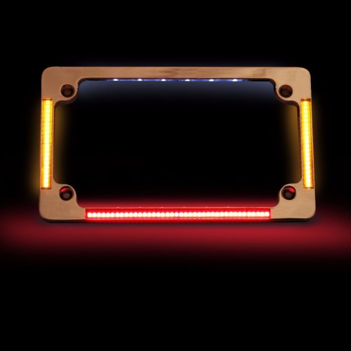 Quad Horizontal or Radius Motorcycle Plate Frame with Auxiliary LEDs & Tag Illumination