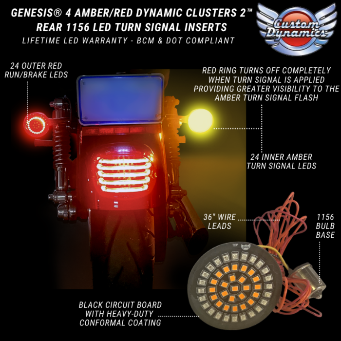 Genesis® 4 Amber/Red 1156 Rear Bullet Style LED Motorcycle Turn Signal Inserts