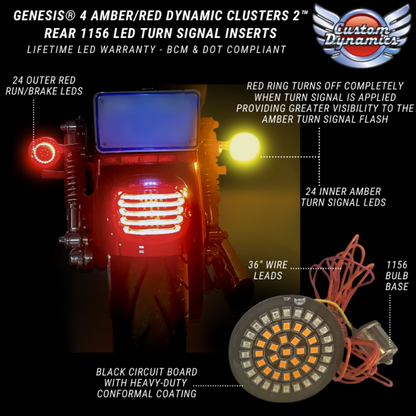 Genesis® 4 Amber/Red 1156 Rear Bullet Style LED Motorcycle Turn Signal Inserts