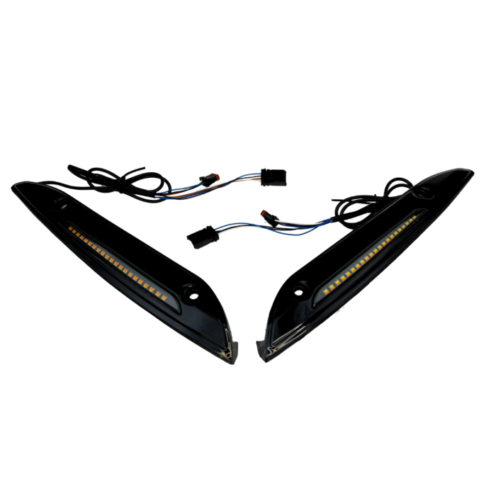LED Windshield Trim with Auxiliary Turn Signals for Rushmore Road Glide