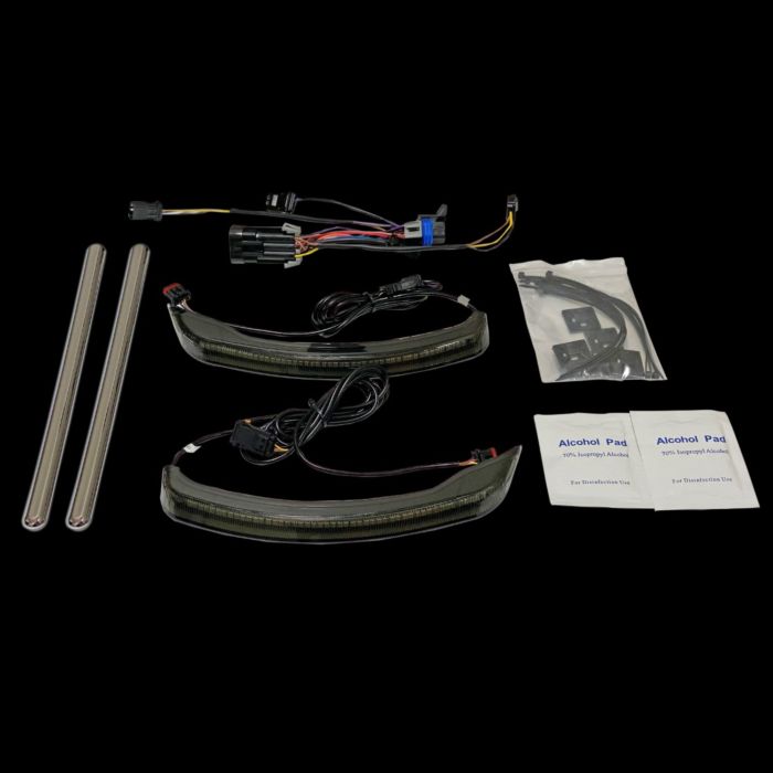 Run & Brake Auxiliary LED Saddlebag Lights with Chrome Trim for Classic Style Indian Motorcycles