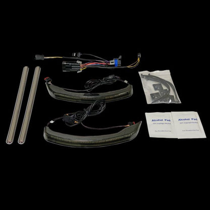 Run & Brake Auxiliary LED Saddlebag Lights with Chrome Trim for Classic Style Indian Motorcycles