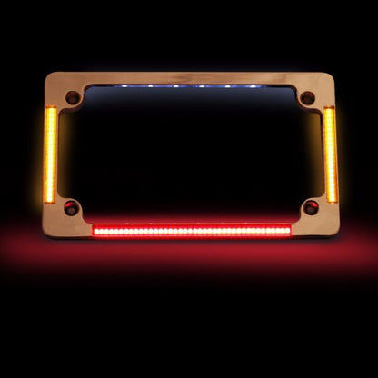 Quad Horizontal or Radius Motorcycle Plate Frame with Auxiliary LEDs & Tag Illumination