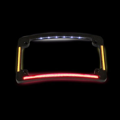 Quad Horizontal or Radius Motorcycle Plate Frame with Auxiliary LEDs & Tag Illumination