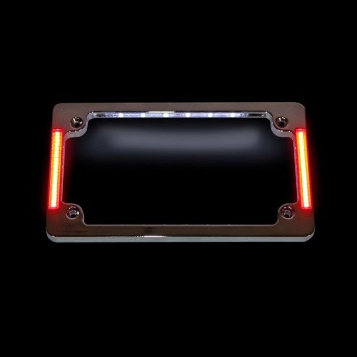 Tri-Horizontal or Radius Motorcycle Plate Frames with Auxiliary LEDs & Tag Illumination