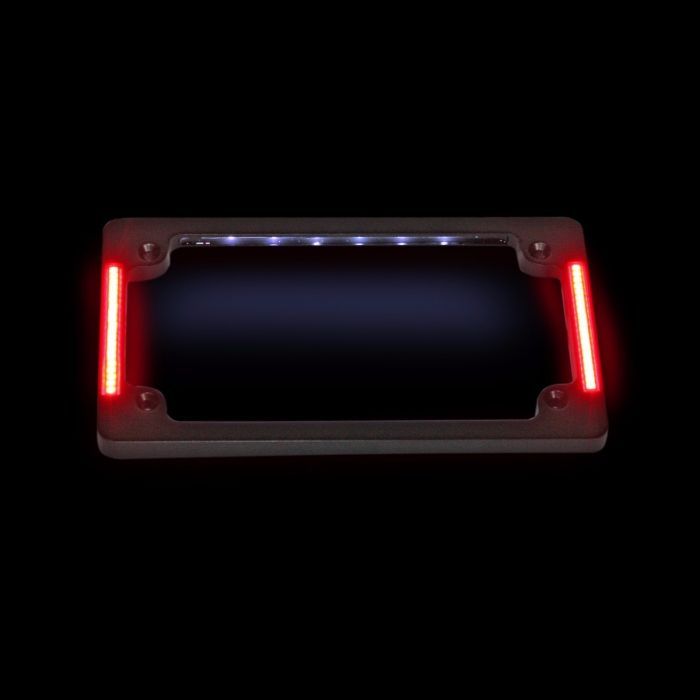 Tri-Horizontal or Radius Motorcycle Plate Frames with Auxiliary LEDs & Tag Illumination